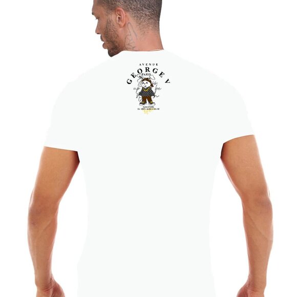 Avenue George V Paris Short Set Men's White 2 piece set Rabbit Rhinestone 2XL - Picture 3 of 8